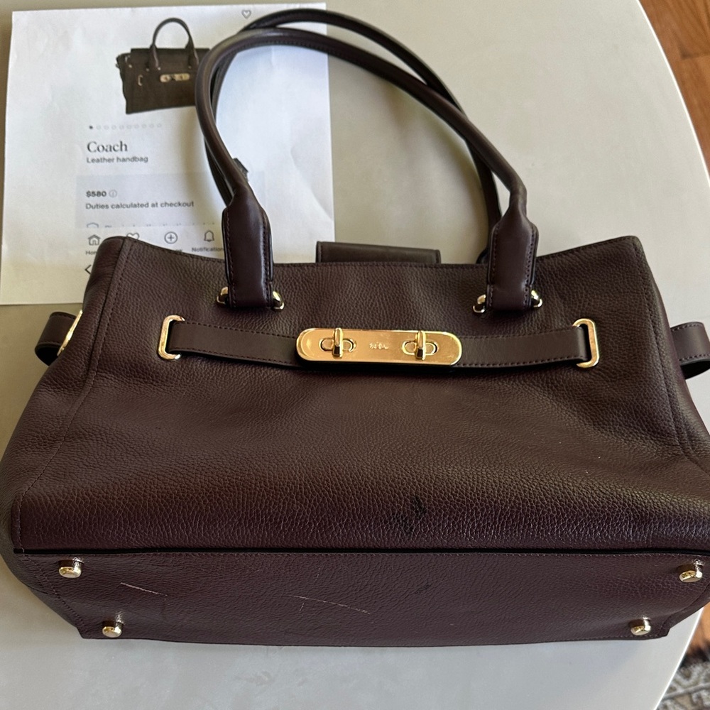 Coach Dark Brown Pebbled Leather Satchel with Gold Hardware